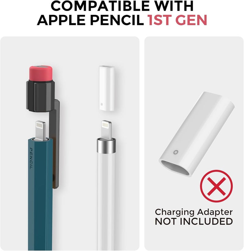 TRONWIN Pencil Case for Apple Pencil 1st Generation Sleeve Silicone Protective Cover Skin with Sturdy Clip Compatible with Charger Adapter【NOT Included】 and Apple Pencil 1st Generation (Deep Green) - Image 2